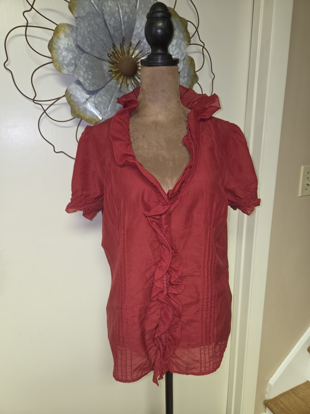 GAP Ruffle-Front Red Short-Sleeve Blouse